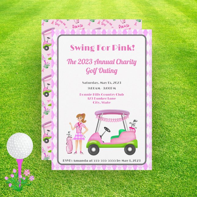 Swing For Pink Golf Outing Breast Cancer Awareness Invitation (Creator Uploaded)