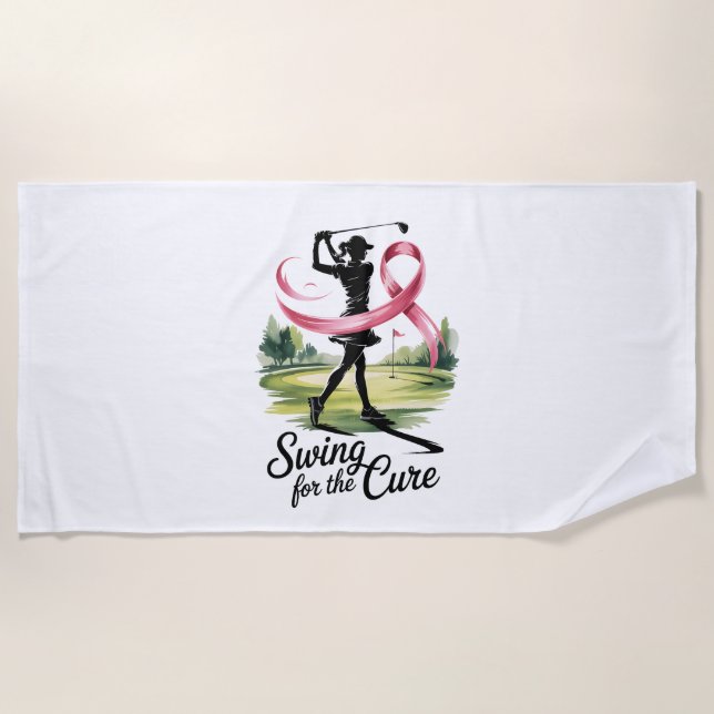 Swing for the Cure Golf Breast Cancer Beach Towel (Front)