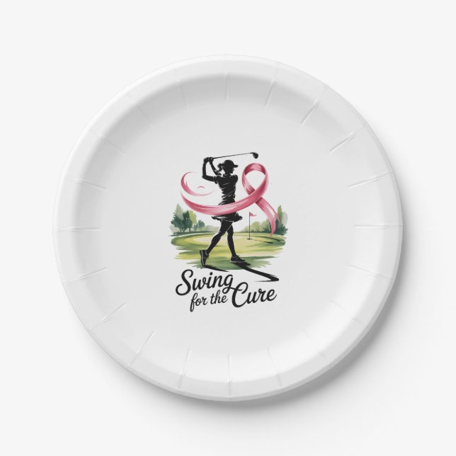 Swing for the Cure Golf Breast Cancer Paper Plate (Front)