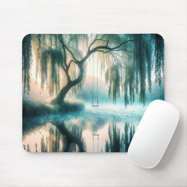 Swing Hanging From a Willow Tree Mouse Mat (With Mouse)