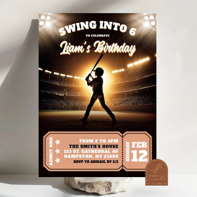 Swing Into Baseball Rookie Birthday Boy Invitation (Creator Uploaded)