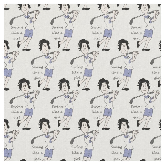 Swing like a Girl Golfer Fun Golf Quote Cartoon Fabric (Close Up)