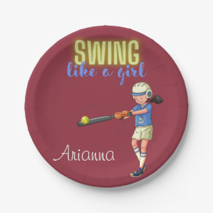 Swing Like A Girl Softball Paper Plate