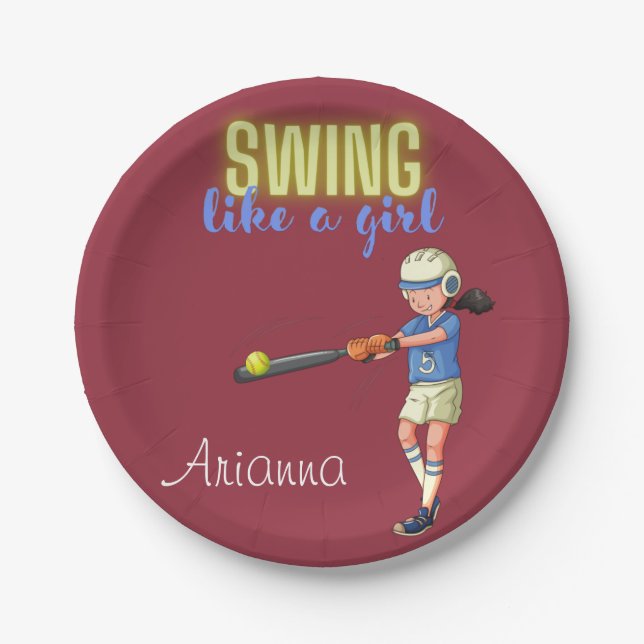 Swing Like A Girl Softball    Paper Plate (Front)