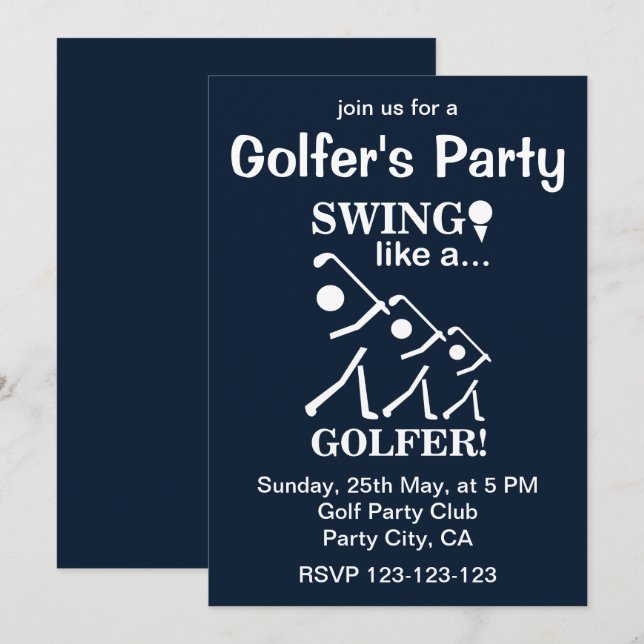 Swing Like A Golfer Golf Party Invitation (Front/Back)