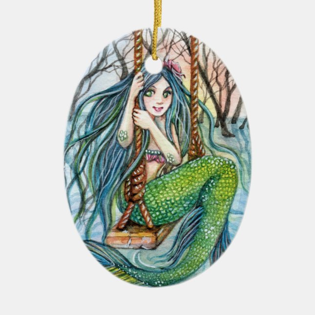 Swing - Mermaid Art Ceramic Tree Decoration (Front)