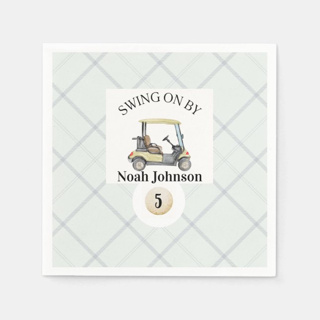 Swing on by Boy's 5th Birthday Par-tee Golf Napkin (Front)