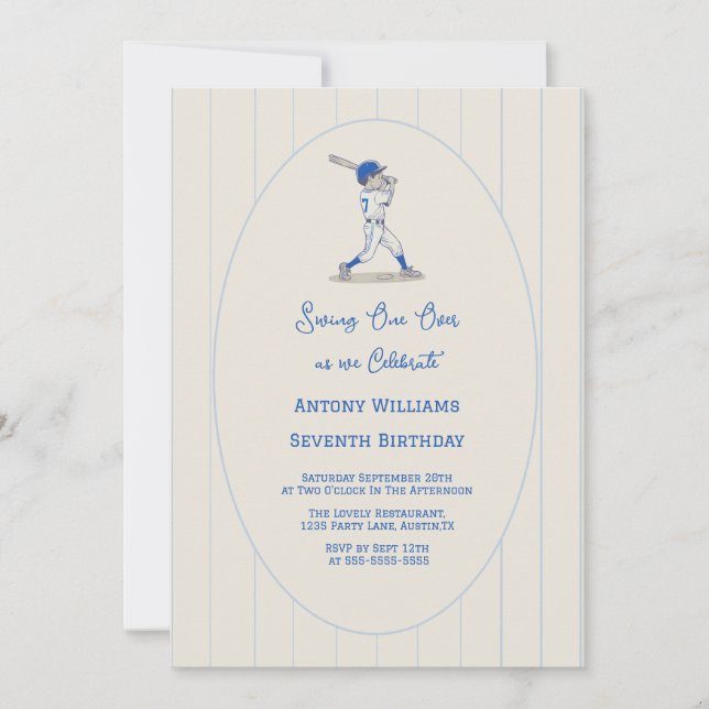 Swing on Over 7th  Birthday Baseball Party  Invitation (Front)