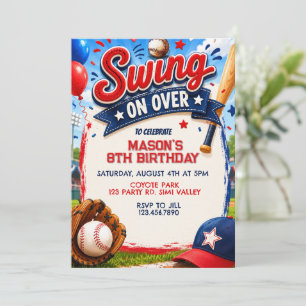 Swing On Over Baseball Birthday, Baseball Party Invitation