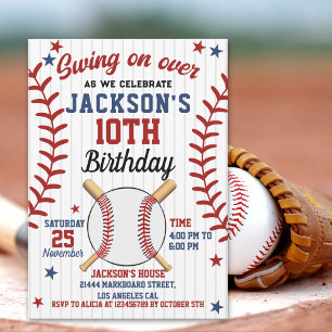 "Swing On Over – Baseball Birthday Boy Party  Invitation