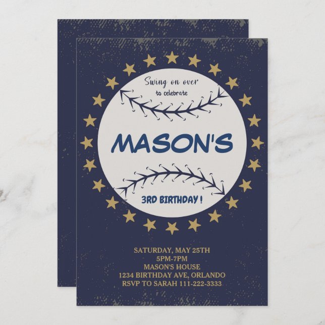Swing on Over Baseball Birthday Invitation (Front/Back)