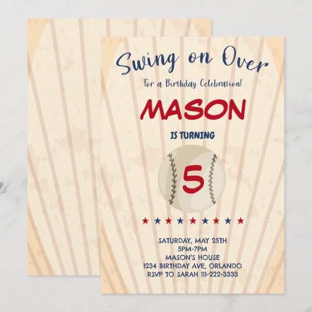 Swing on Over Baseball Birthday Invitation (Front/Back)