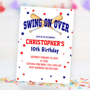 Swing On Over Baseball Birthday Party Invitation
