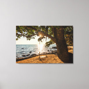 Swing on the Beach at Sunset Canvas Print