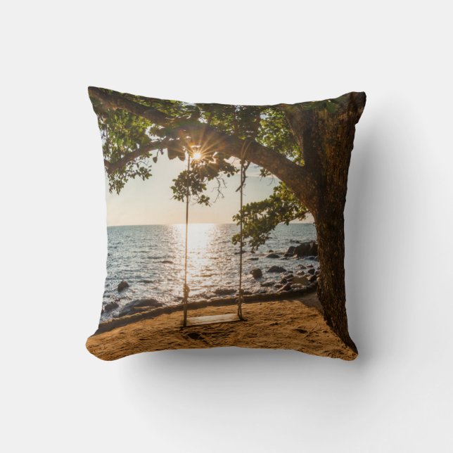 Swing on the Beach at Sunset Cushion (Front)