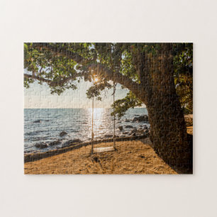 Swing on the Beach at Sunset Jigsaw Puzzle
