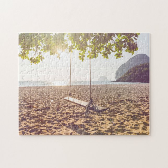 Swing on the Beach at Sunset Jigsaw Puzzle (Horizontal)