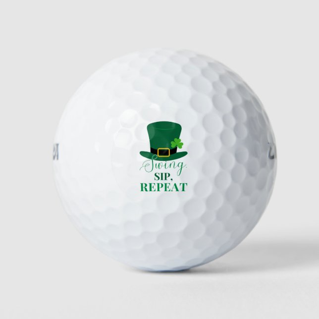 'Swing, Sip, Repeat' St. Patrick's Day Fun Playful Golf Balls (Front)