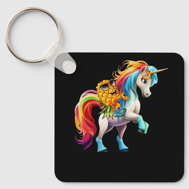 Swinger Upside Down Pineapple Magical Unicorn Rain Key Ring (Front)