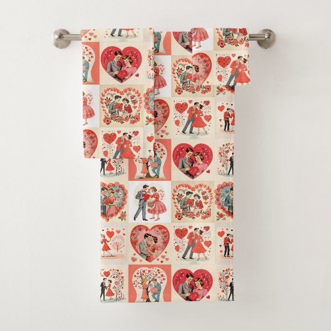 Swingin' Sixties Valentine Patchwork Bath Towel Set (Insitu)