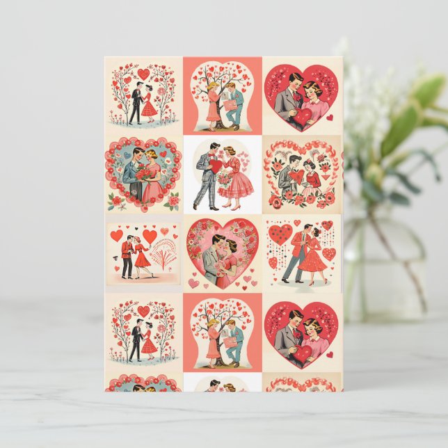 Swingin' Sixties Valentine Patchwork Holiday Card (Standing Front)