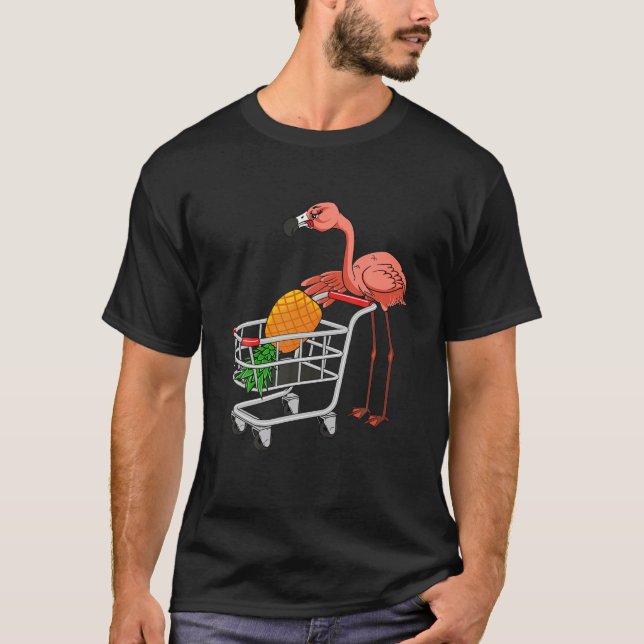Swinging Flamingo Pushing Shopping Cart With Pinea T-Shirt (Front)