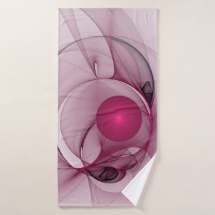 Swinging Fractal, Modern Abstract Berry Pink Art Bath Towel