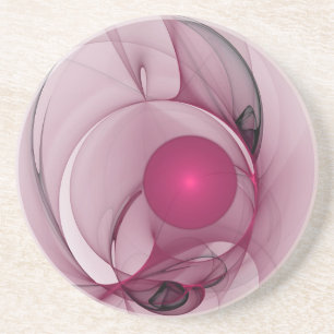 Swinging Fractal, Modern Abstract Berry Pink Art Coaster