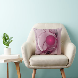 Swinging Fractal, Modern Abstract Berry Pink Art Cushion