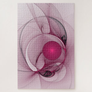 Swinging Fractal, Modern Abstract Berry Pink Art Jigsaw Puzzle