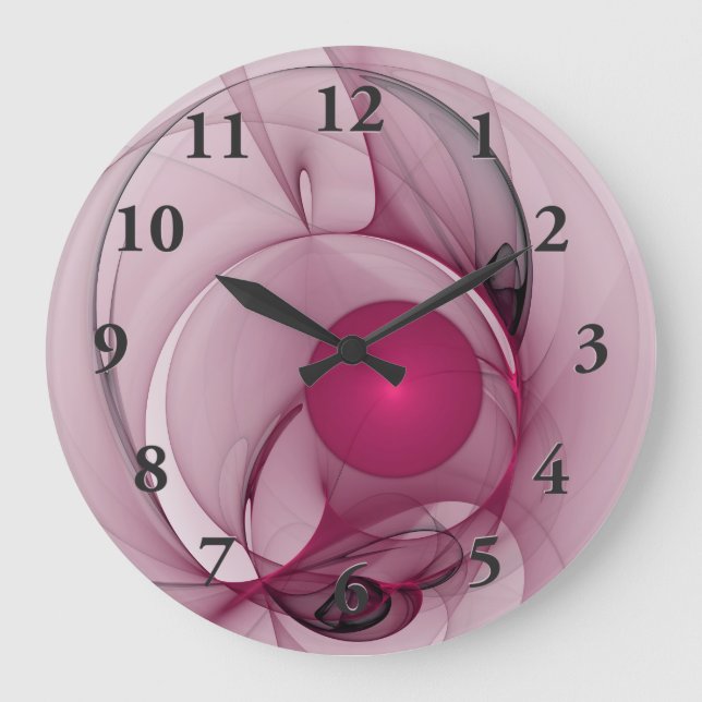 Swinging Fractal, Modern Abstract Berry Pink Art Large Clock (Front)