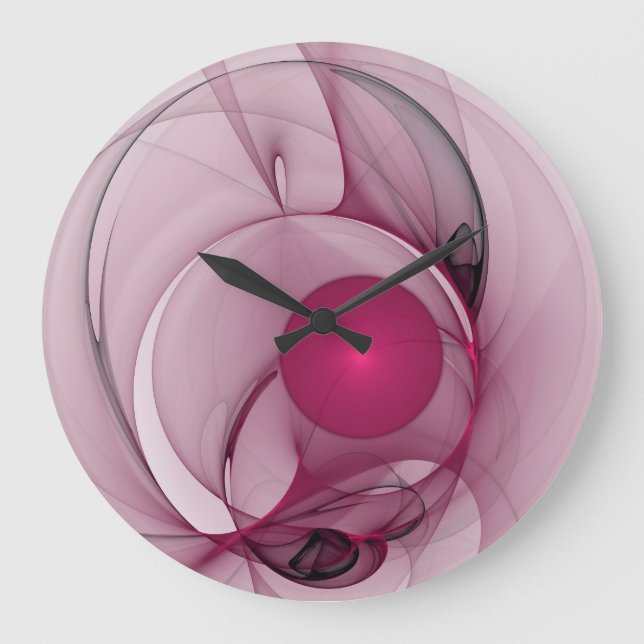Swinging Fractal, Modern Abstract Berry Pink Art Large Clock (Front)
