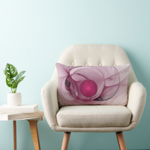 Swinging Fractal, Modern Abstract Berry Pink Art Lumbar Cushion