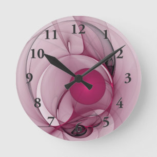 Swinging Fractal, Modern Abstract Berry Pink Art Round Clock