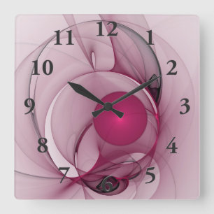 Swinging Fractal, Modern Abstract Berry Pink Art Square Wall Clock