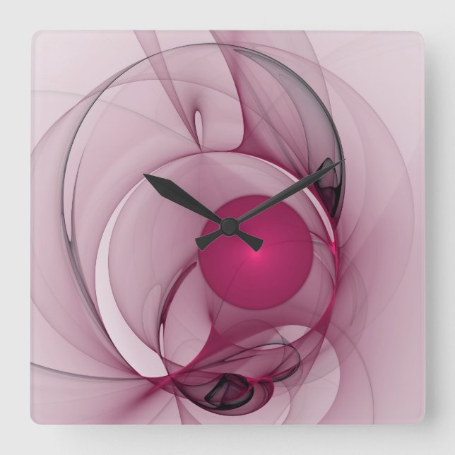 Swinging Fractal, Modern Abstract Berry Pink Art Square Wall Clock (Front)