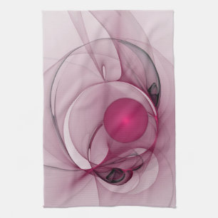 Swinging Fractal, Modern Abstract Berry Pink Art Tea Towel