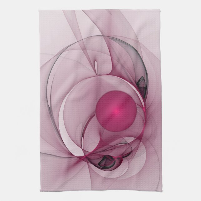 Swinging Fractal, Modern Abstract Berry Pink Art Tea Towel (Vertical)