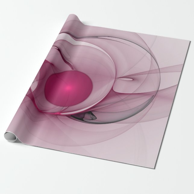 Swinging Fractal, Modern Abstract Berry Pink Art Wrapping Paper (Unrolled)