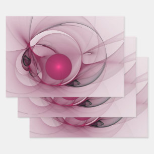 Swinging Fractal, Modern Abstract Berry Pink Art Wrapping Paper Sheet