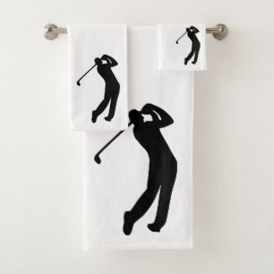 Swinging Golfer Silhouette Black White Bath Towel Set