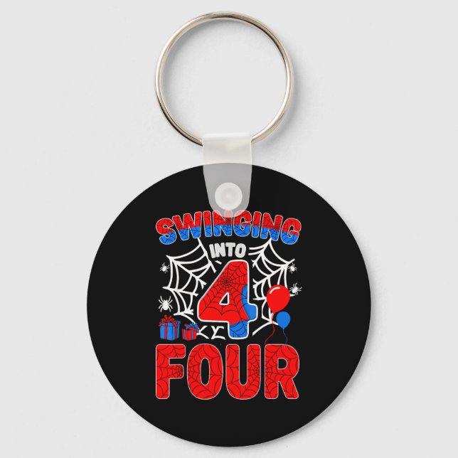Swinging into 4 year old boy funny 4th spider key ring (Front)