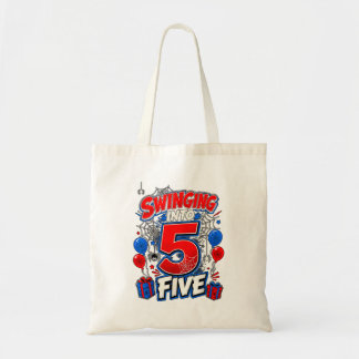 Swinging Into 5 Spider Web 5th Birthday Boy Five Tote Bag