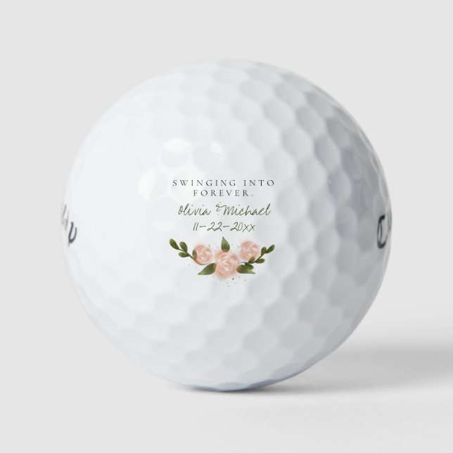 'Swinging Into Forever' Customisable Names & Date  Golf Balls (Front)