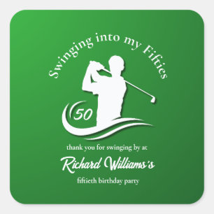 Swinging into My Fifties Modern Golf Player Party Square Sticker