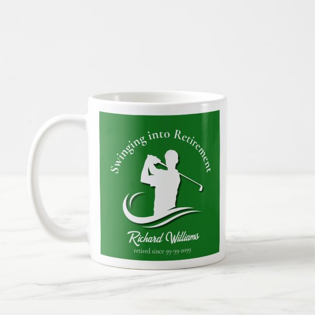 Swinging into Retirement Modern Golf Player Party Coffee Mug (Left)