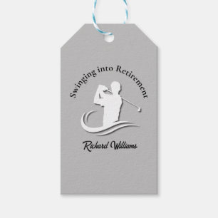 Swinging into Retirement Modern Golf Player Party Gift Tags