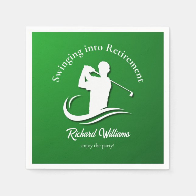 Swinging into Retirement Modern Golf Player Party Napkin (Front)