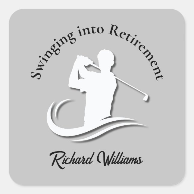Swinging into Retirement Modern Golf Player Party Square Sticker (Front)