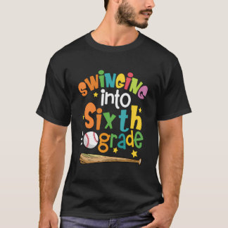 Swinging Into Sixth Grade Baseball Player Back To T-Shirt
